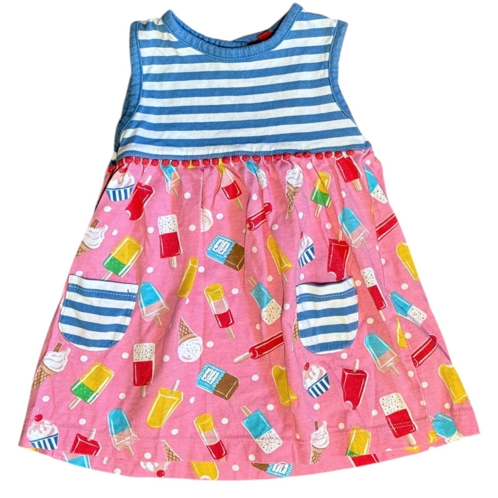 Baby Boden Baby Girl 3-6 Months Icecream Popsicle Summer Pink Blue Stripe